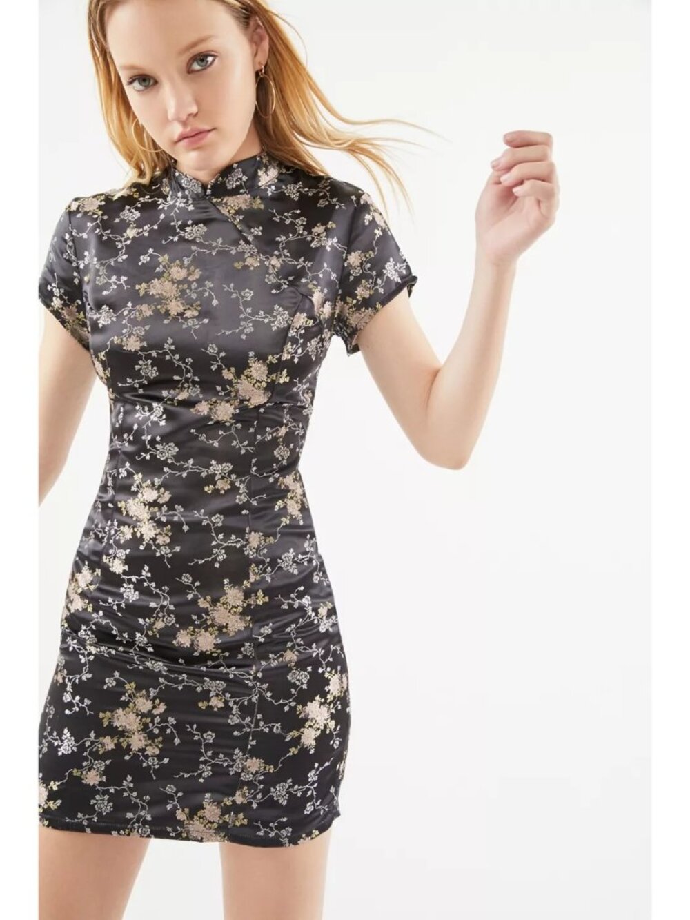 Lioness The Mattie Jacquard Mini Dress Short Sleeve High Neck Black Whimsigoth